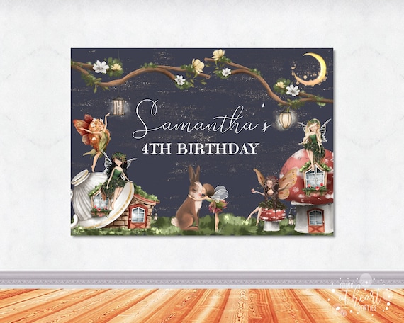 Editable Woodland Fairy Birthday Backdrop, Enchanted Forest Backdrop, Rustic Fairy Backdrop, Fairy Party Decorations, Corjl Template Il_570xn