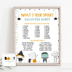 What's Your Spooky Halloween Name Game Sign and Cards, Cute Halloween Kids Party Activities, Printable Halloween Game, Instant Download, CH1