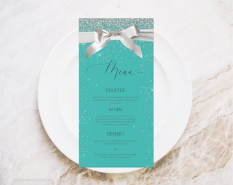 Bride & Co. Menu Card Template, Editable Breakfast at Shower Theme Menu, White Satin Bow,  Instant Download, Printable Download, Corjl