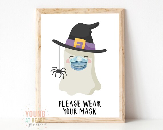 Wear a Mask Halloween Sign Social Distance Halloween Safe Etsy