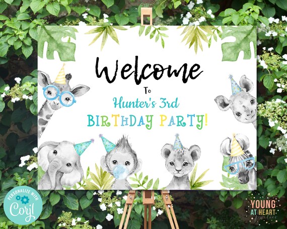 Editable Wild One Birthday Welcome Sign Safari Animal Jungle Safari Sign Animal Party Blue Monochrome Safari Party Instant Download Il_570xn