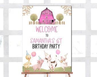 Editable Farm Birthday Welcome Sign Girl Barnyard Birthday Welcome Sign Farm Animals Birthday Welcome Girl Template Corjl Printable