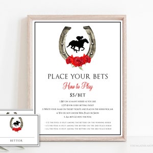 Kentucky Derby Race Betting Sign with Bet Slips Template, Editable Horse Bet Wager Game, Kentucky Derby Betting Pool, Editable Digital File