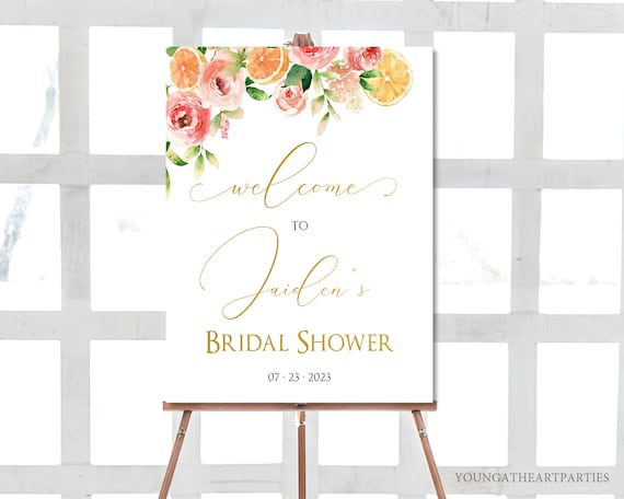 Pink Floral Citrus Bridal Shower Welcome Sign Template, Citrus Bridal Shower Yard Sign, Citrus Baby Shower Welcome Sign, Main Squeeze Sign Il_570xn