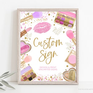 Spa Makeup Party Custom Sign Template, Glitz and Glam Make Your Own Party Signs, Spa Makeup Party Editable Table Signs, Printable Spa Signs