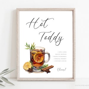 Przepis na koktajl Hot Toddy, Znak na świąteczny bar koktajlowy, Edytowalny przepis na świąteczne menu napojów Hot Toddy, Szablon Corjl
