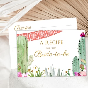 Boho Fiesta Recipe Cards Printable Bridal Shower Recipe Card Taco Bout Love Cactus Bridal Shower Instant Download image 1