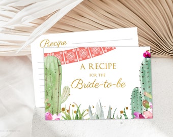 Boho Fiesta Recipe Cards Printable Bridal Shower Recipe Card Taco Bout Love Cactus Bridal Shower Instant Download