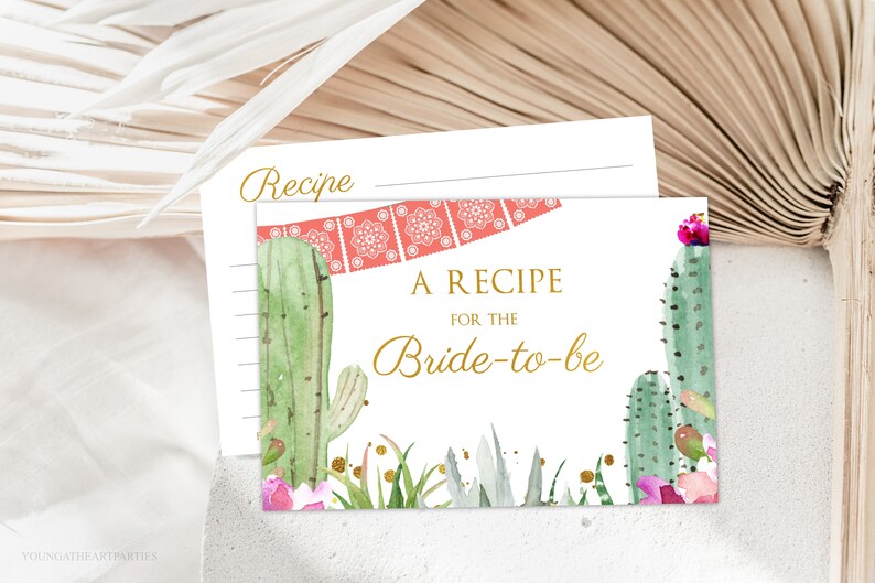 Boho Fiesta Recipe Cards Printable Bridal Shower Recipe Card Taco Bout Love Cactus Bridal Shower Instant Download image 1