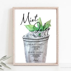 Editable Mint Julep Bar Menu Sign, Derby Signature Drink Sign, Kentucky Derby Bar Sign Template, Derby Roses, Printable Bar Menu Sign, Corjl