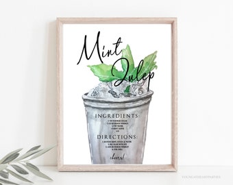 Editable Mint Julep Bar Menu Sign, Derby Signature Drink Sign, Kentucky Derby Bar Sign Template, Derby Roses, Printable Bar Menu Sign, Corjl