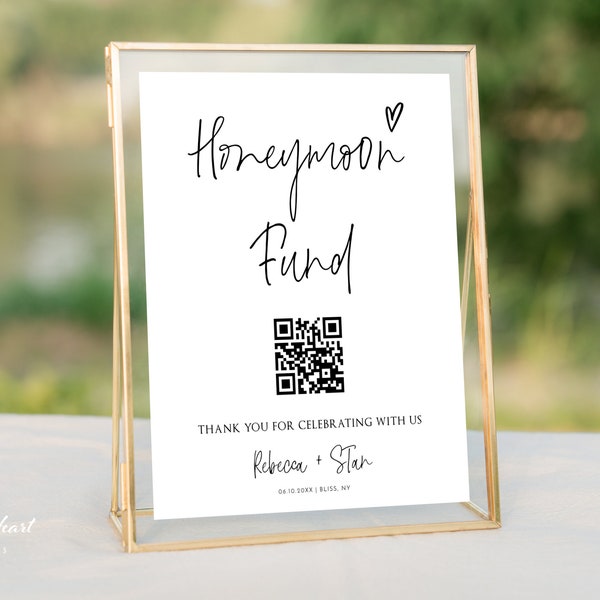 Minimalist Honeymoon Fund Sign, Venmo Honeymoon Wish Sign, QR Code Honeymoon Sign Template, Wedding Cash Gift, Instant Download, WEDO1