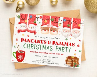 Editable Cute Pancakes and Pajamas Party Invitation, Pancakes and Pajamas Xmas Party Invite Template, Christmas Brunch, Christmas Sleepover