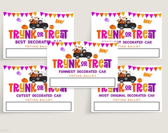 Editable Trunk Or Treat Contest Ballots, Car Decorating Voting Cards Template, Halloween Contest Entry Card, Trunk or Treat Printables