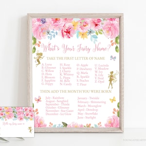 Fairy Name Game & Name Tags Party Pack, Instant Download Printable What's Your Fairy Name Birthday Party Game, Magical Pixie Party Game Sign image 1