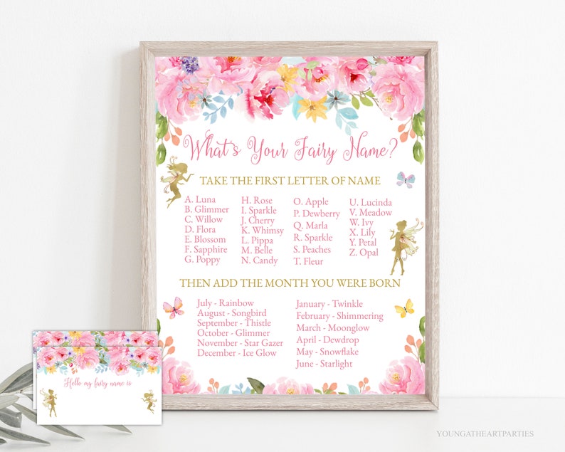 Fairy Name Game & Name Tags Party Pack, Instant Download Printable What's Your Fairy Name Birthday Party Game, Magical Pixie Party Game Sign image 1