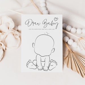 Minimalistische Draw babyspelsjabloon, bewerkbaar genderneutraal spel, Draw Baby Game Card, afdrukbaar babyshowerspel, direct downloaden, MBW11