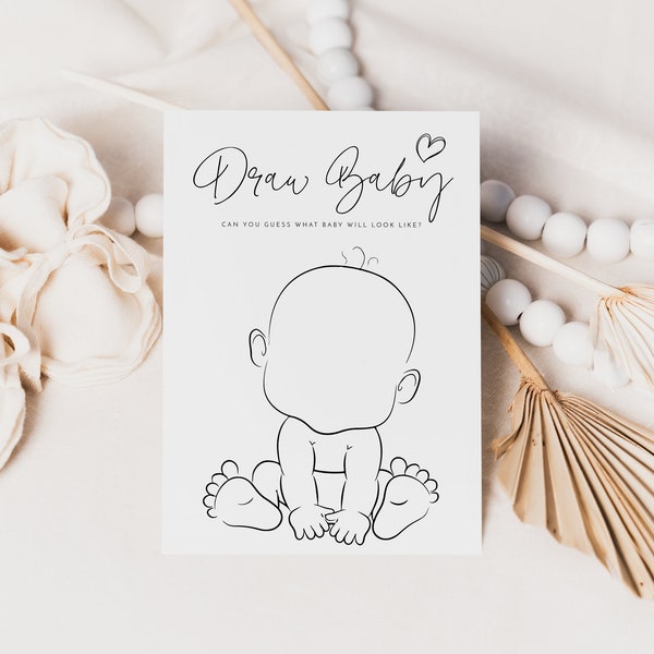 Minimalist Draw Baby Game Template, Editable Gender Neutral Game, Draw Baby Game Card, Printable Baby Shower Game, Instant Download, MBW11