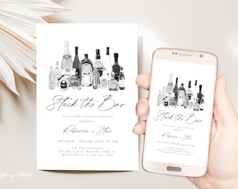 Modern Couples Stock the Bar Shower Invitation Template, Editable Jack and Jill Shower Invite, Minimalist Stock Their Bar Couples Shower