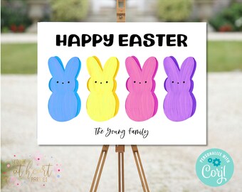 Peeps Easter Yard Sign, Editable Peeps Easter Sign, Peeps Bunny, Happy Easter, Yard Sign Template, Porch Sign, Corjl Template