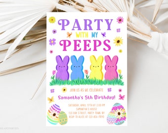 Party With My Peeps Invitation Template, Peeps Invitation, Easter Birthday Invite, Easter Egg Hunt Invite, Editable Invitation, Corjl Invite