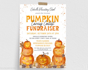 Editable Pumpkin Carving Contest Fundraiser Flyer, Halloween Fundraiser Flyer Template, Fall School Fundraiser, PTO PTA Fundraiser, PCF