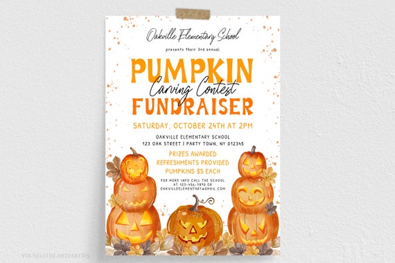 Editable Pumpkin Carving Contest Fundraiser Flyer, Halloween Fundraiser Flyer Template, Fall School Fundraiser, PTO PTA Fundraiser, PCF Il_570xn