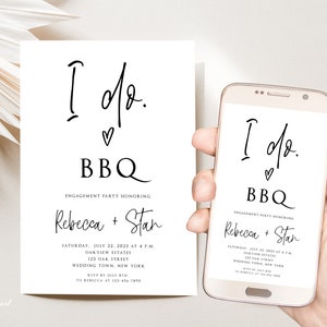 Editable I Do BBQ Invitation Template, Minimalist Engagement Party Invitation, Couples Shower ...