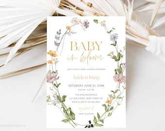 Wildflower Baby Shower Invite Template, Boho Baby Shower Invitation, Floral Baby in Bloom Invitation Invitation, Baby in Bloom Invite, WMF