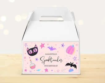 Editable Pink Halloween Gable Box Labels, Girl's Spooktacular Halloween Party Gable Gift Box Label, Pastel Halloween, Instant Download, PH02