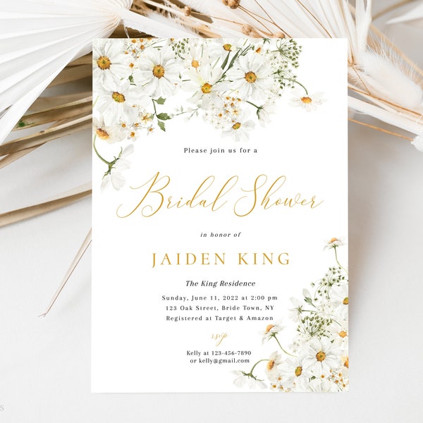 Daisy Bridal Shower Invitation Template, Yellow and White Floral Bridal Shower, Editable Bridal Shower Invite, Printable Instant Download