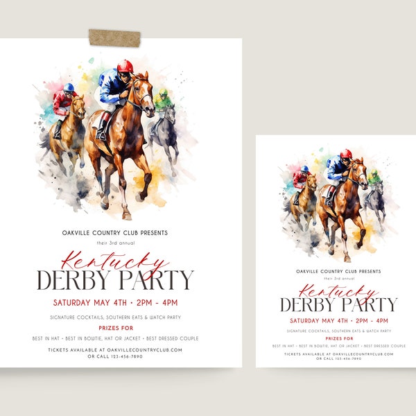 Kentucky Derby Party Flyer and Invite, Editable Horse Racing Party Poster Invitation, Horse Derby Flyer Template, Jockey Invite Printable