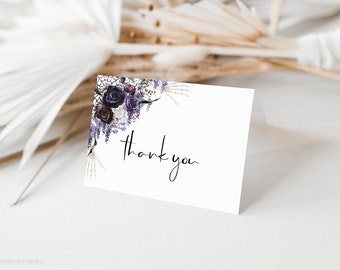 Gothic Thank You Card Template, Editable Halloween Thank You Card, Folded Card, Purple and Black, Elegant Halloween Florals, SBHB01