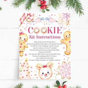 Bearbeitbares rosa Weihnachtsplätzchen-Kit Anleitung Pastell DIY Cookie Dekorier Kit Winter Etikett Sofortiger Download Druckbare Vorlage Corjl