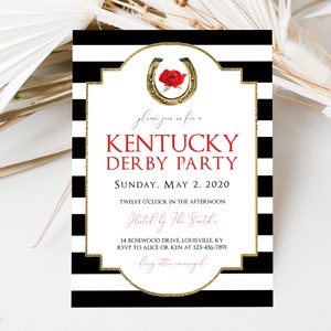 Editable Kentucky Derby Party Invitation, Red Roses, Preppy Hat Derby Day Invitation, Classy Derby Invite, Southern Derby, INSTANT DOWNLOAD