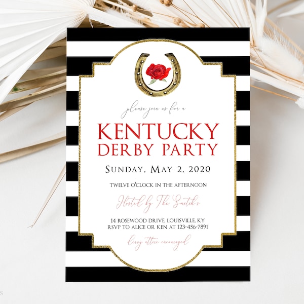 Editable Kentucky Derby Party Invitation, Red Roses, Preppy Hat Derby Day Invitation, Classy Derby Invite, Southern Derby, INSTANT DOWNLOAD
