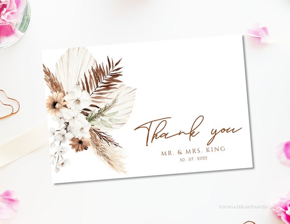 Boho Thank You Card Template, Instant Download Thank You Cards, Boho Wedding Thank You, Printable Thank You Card, Boho Dried Florals Il_570xn