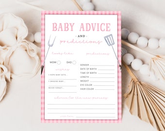 Pink Baby-Q Baby Predictions & Advice Card, Printable Baby BBQ Wishes Baby Shower Game, Backyard Baby Shower Advice Card, Edit with Corjl
