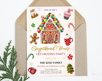 Editable Gingerbread House Decorating Party Invitation Gingerbread Cookie Decorating Party Holiday Cookie Party Instant Download Corjl