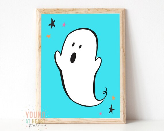 Blue Halloween Print, Teal Halloween Decor, Ghost Art Print, Halloween Art Printable, Instant Download, Modern Halloween Decorations Il_570xn