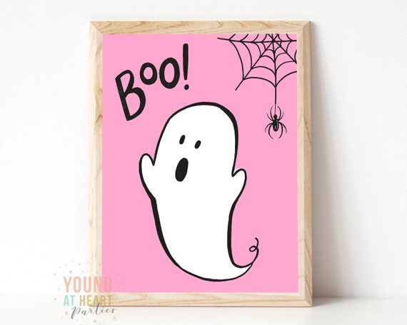 Pink Halloween Print, Ghost Art Print, Girly Halloween Decor, Halloween Art Printable, Halloween Party Decorations, Instant Download Il_570xn