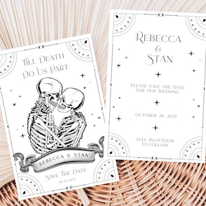 Editable Black and White Tarot Card Save The Date, 'Till Death Do Us Part Save The Date Template, Skeleton Lovers Wedding Announcement