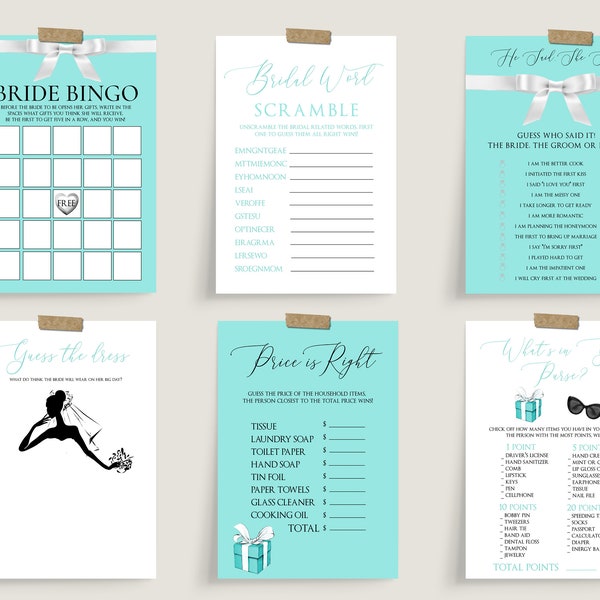 Editable Bride & Co. Bridal Shower Games Template, Breakfast at Bridal Shower Games Bundle, Customize Bridal Shower Games, Corjl Template