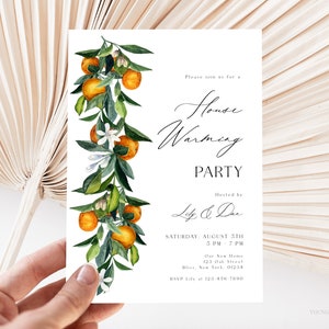 Citrus Themed House Warming Party Invitation, Orange Blossoms Invite, Modern New Home Party Invite, Editable Template, Corjl Invitation