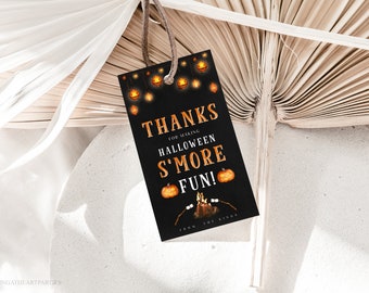 Halloween S'mores Thank You Tag Template, Editable Halloween Bonfire Favor Tags, Fall Campfire Bonfire Printable Tags, Instant Download