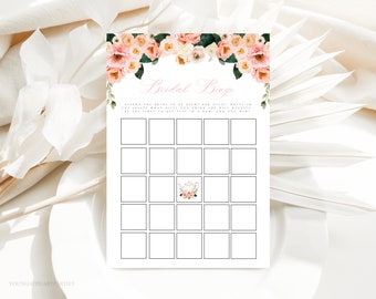 Bridal Bingo Game, Printable Tea Party Bridal Shower Game, Blush Pink Floral Bridal Brunch, Instant Download, Editable with Corjl, PPFT