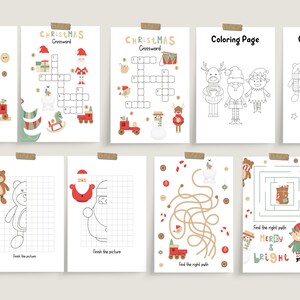 Pacchetto giochi di Natale per bambini, giochi per bambini per le vacanze, giochi di Natale stampabili per bambini, pagine da colorare di Natale, download immediato