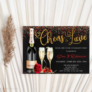 Valentines Engagement Party Invitation, Cheers to Love Party Invitation, Editable Valentines Couples Shower Invitation, Instant Download