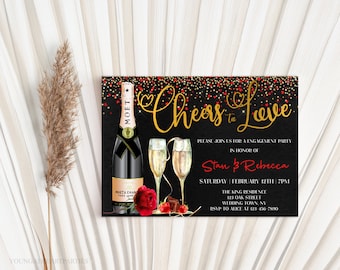 Valentines Engagement Party Invitation, Cheers to Love Party Invitation, Editable Valentines Couples Shower Invitation, Instant Download