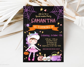 Halloween Birthday Invitation Girl Halloween Birthday Party Spooktacular Birthday Halloween Costume Party Instant Download